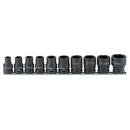 Ko-Ken Socket set 10-27mm 6 Point 300mm Thin walled 10 pieces 1/2 Sq. Drive, RS14401M/10 RS14401M/10